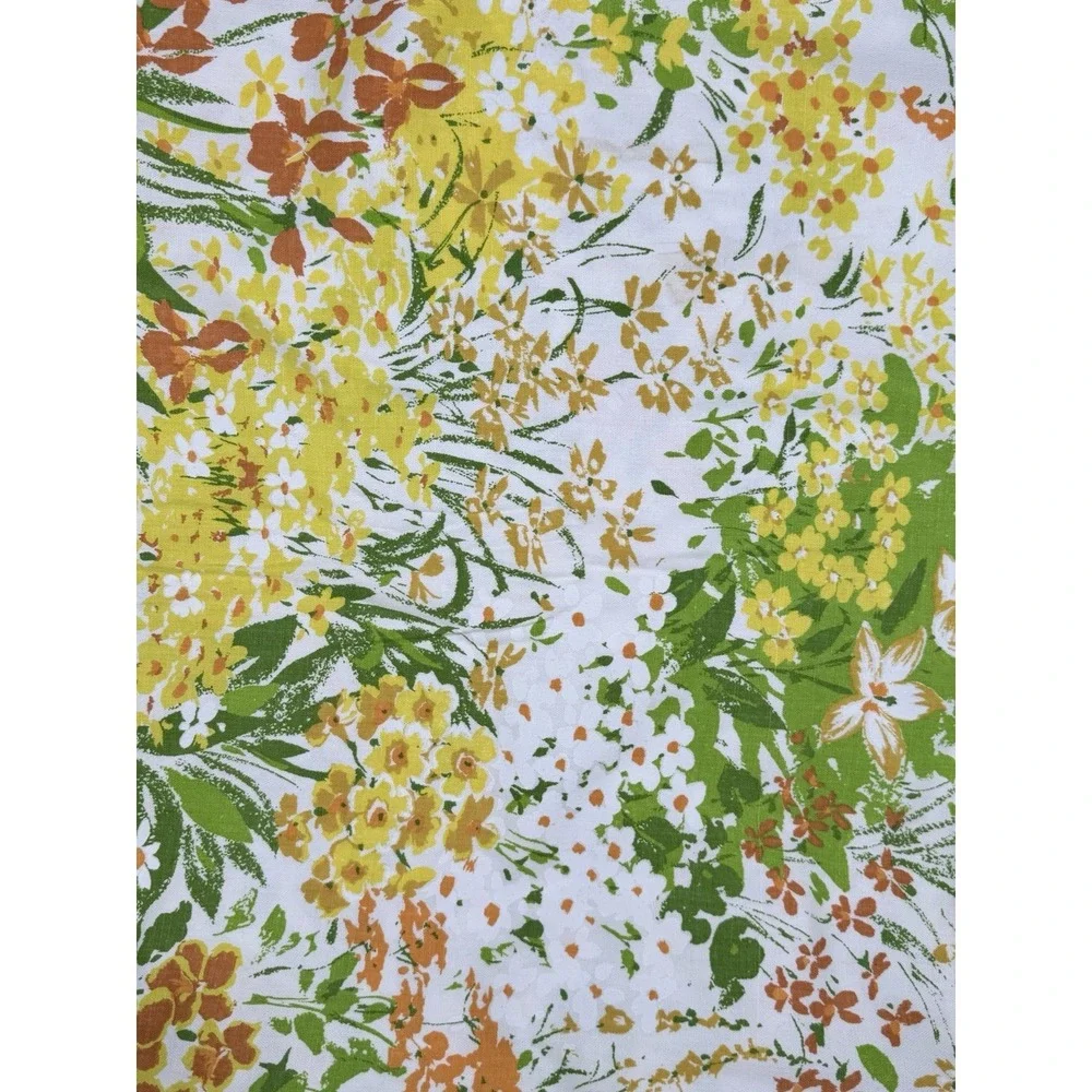 Vtg House N Home Fabric 45x67 Screen Print Floral Yellow Green MCM 70s Retro